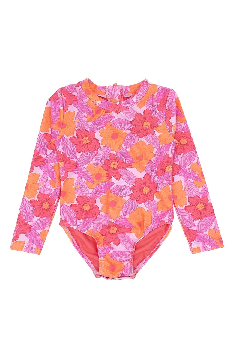 Feather 4 Arrow Wave Crasher Long Sleeve Rashguard Swimsuit, Main, color, 