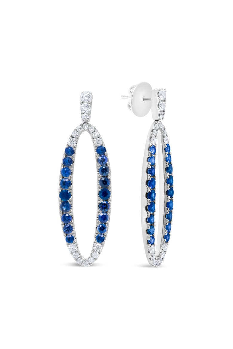 18K White Gold 1 1/10 Cttw Diamond & Sapphire Openwork Oval Shaped Dangle Earrings, Alternate, color, White