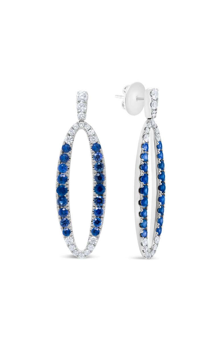 Haus of Brilliance 18K White Gold 1 1/10 Cttw Diamond & Sapphire Openwork Oval Shaped Dangle Earrings, Alternate, color, White
