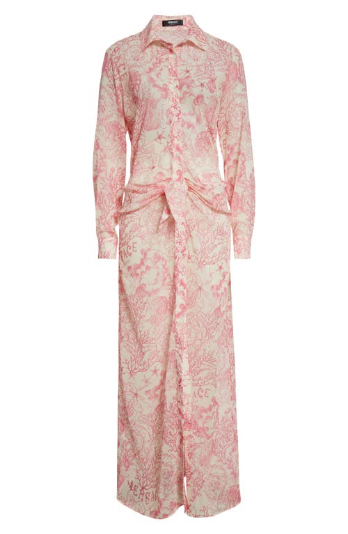 Versace Underwater Barocco Long Sleeve Cover-up Shirtdress In Pink
