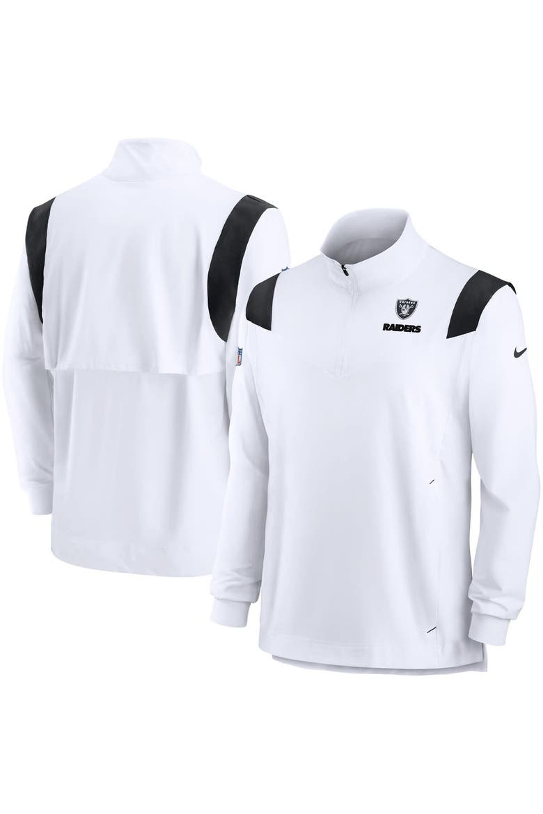 Men's Nike White Las Vegas Raiders Sideline Coach Chevron Lockup Quarter-Zip Long Sleeve Top, Main, color, White