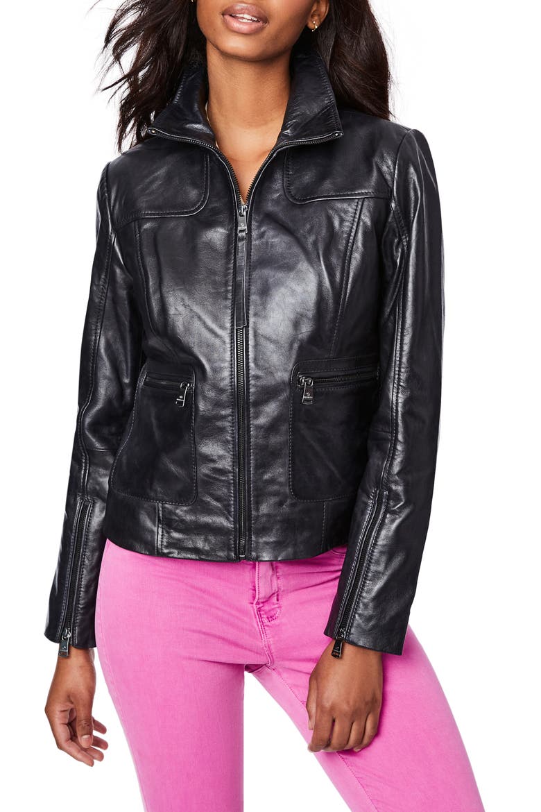 Lambskin Leather Jacket, Main, color, BLACK