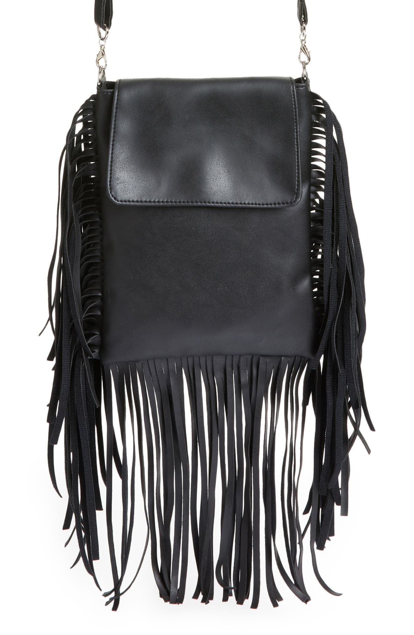 Area Stars Fringe Faux Leather Crossbody Bag, Main, color, 