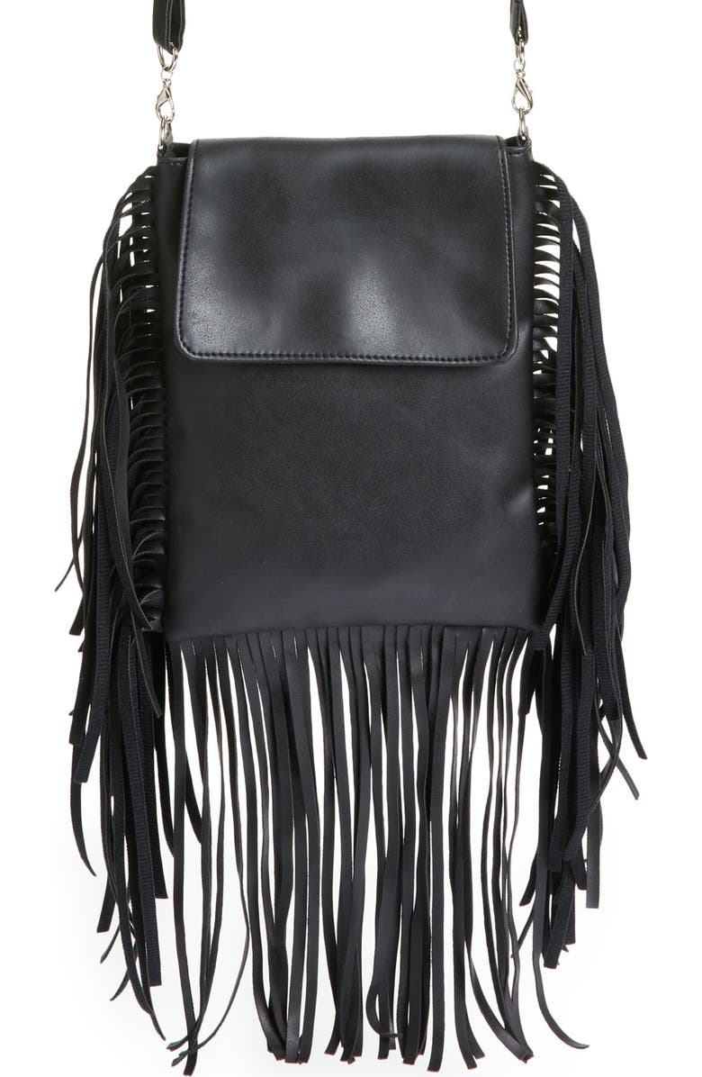 Area Stars Fringe Faux Leather Crossbody Bag, Main, color,