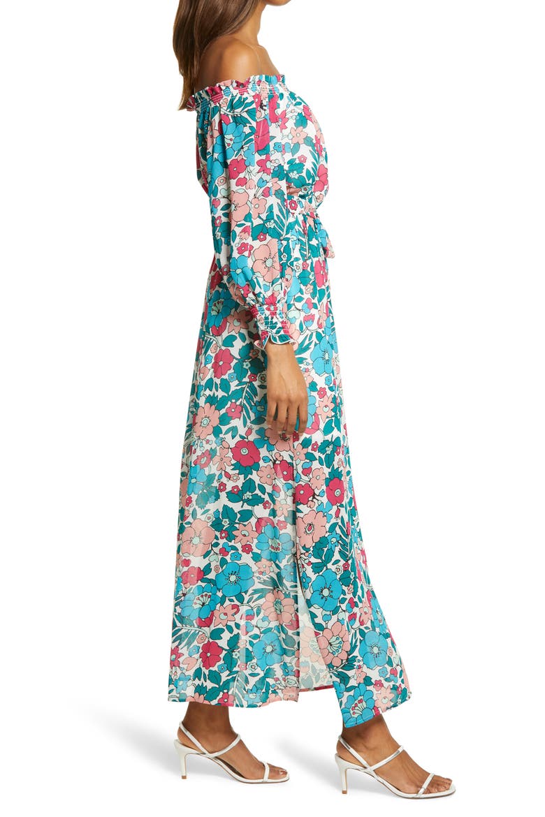 Floral Off the Shoulder Long Sleeve Maxi Dress, Alternate, color, HOT PINK VINTAGE FLORAL