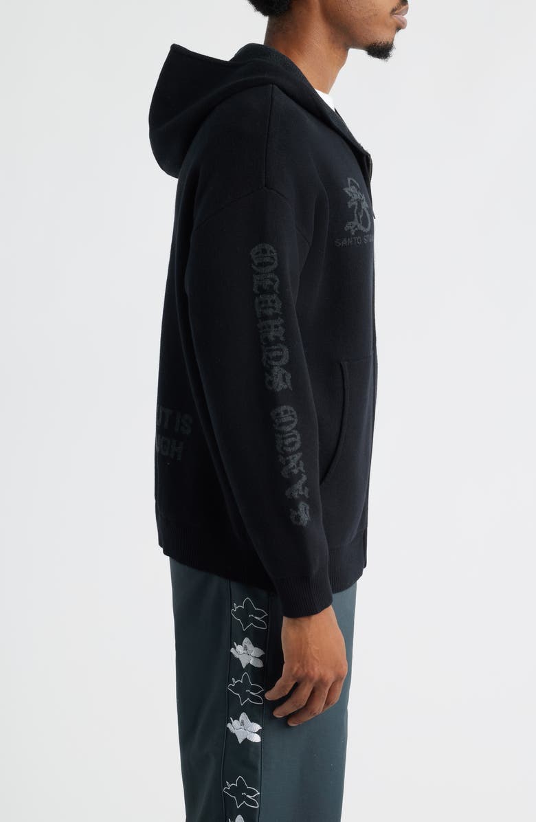 SANTO STUDIO Palermo Knit Cotton Zip Hoodie, Alternate, color, Black Black