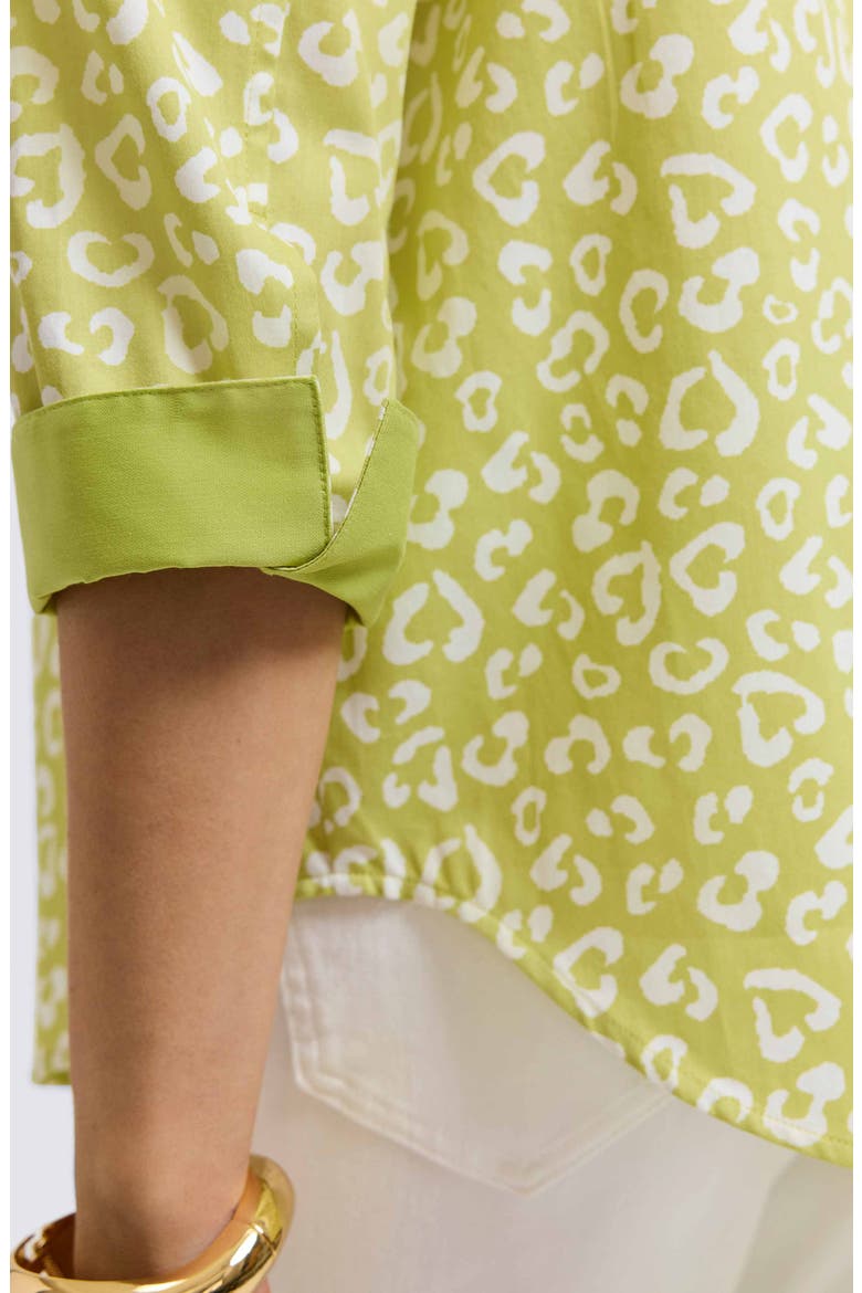 Margie Leopard Print Three-Quarter Sleeve Cotton Button-Up Shirt, Alternate, color, CHARTREUSE MULTI