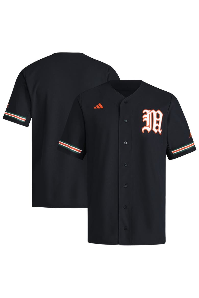 Men's adidas  Black Miami Hurricanes V-Neck Baseball Jersey, Alternate, color, Black