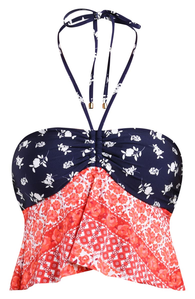 Sunshine 79 Flowers & Stripes Halter Bandeau Tankini Top, Alternate, color,