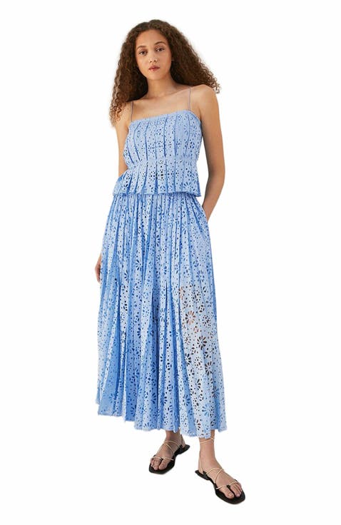 Geo Eyelet Pleated Skirt