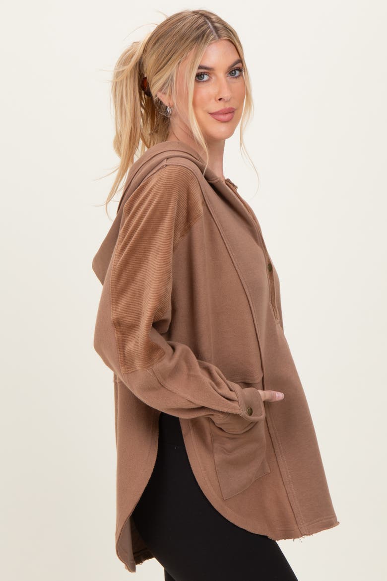 Corduroy Contrast Oversized Hoodie, Alternate, color, Mocha