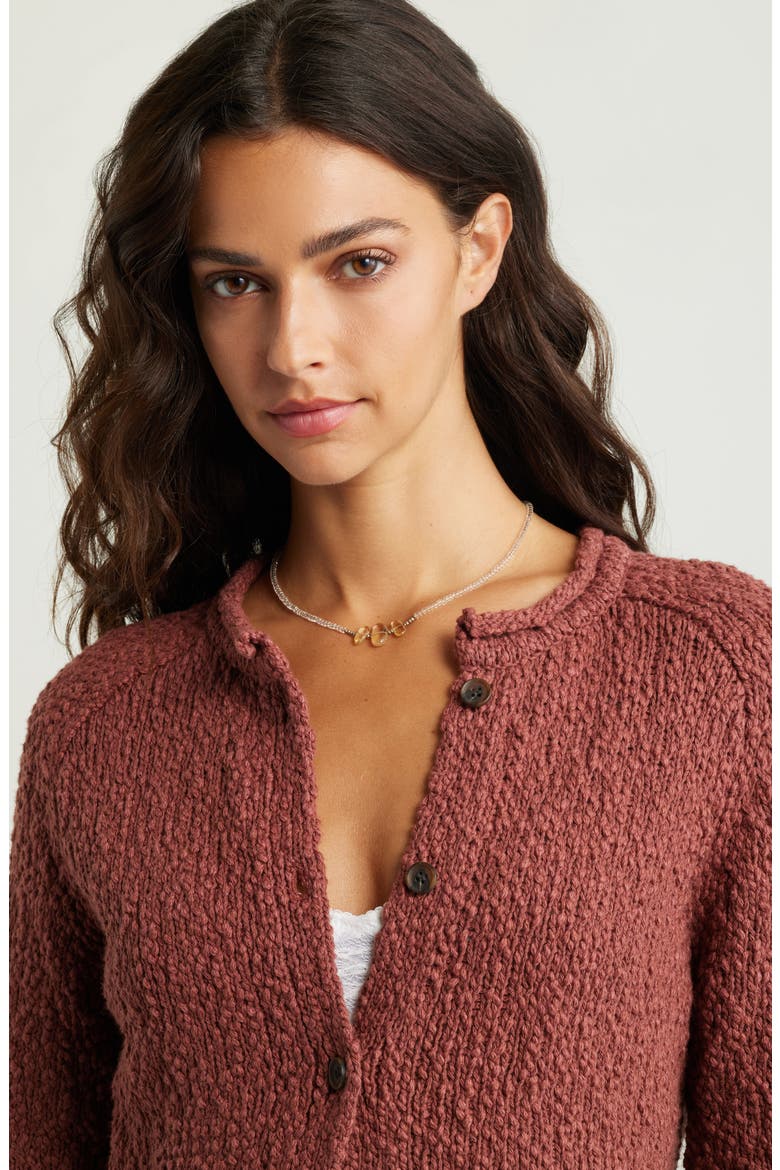 Fitted Textured Cotton Cardigan, Alternate, color, BROWN SABLE
