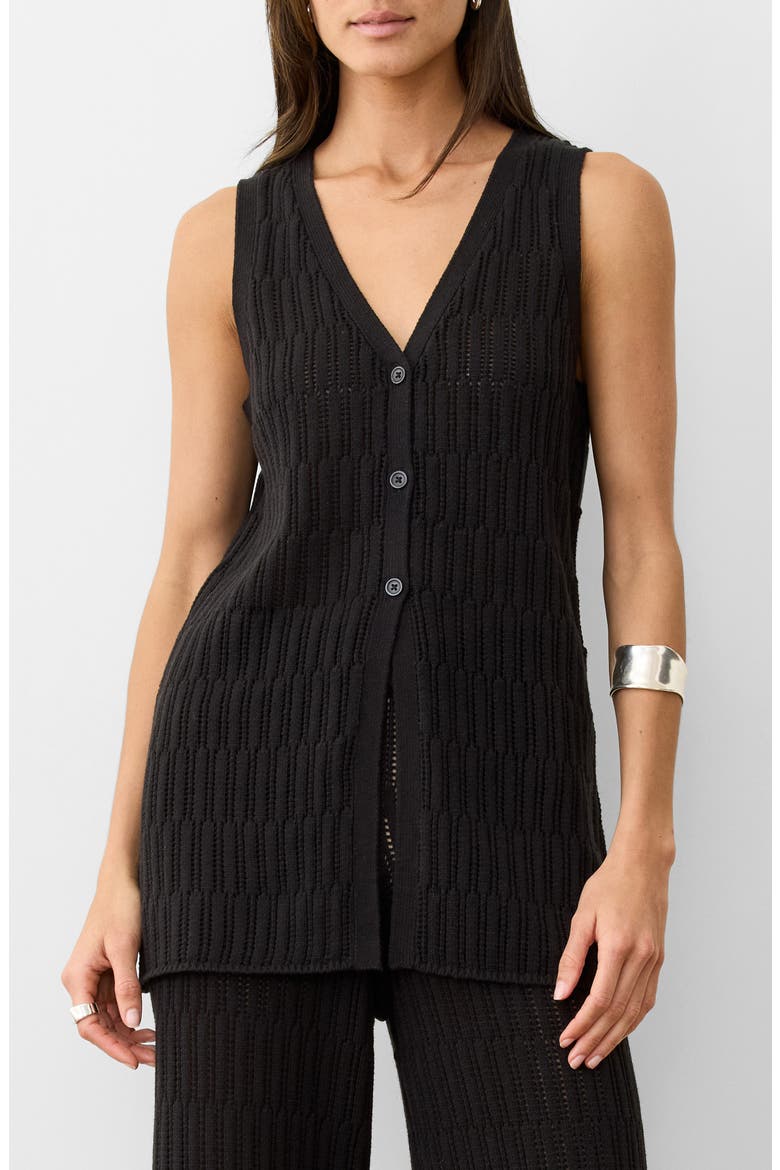 Ray Open Stitch Sweater Vest, Main, color, BLACK