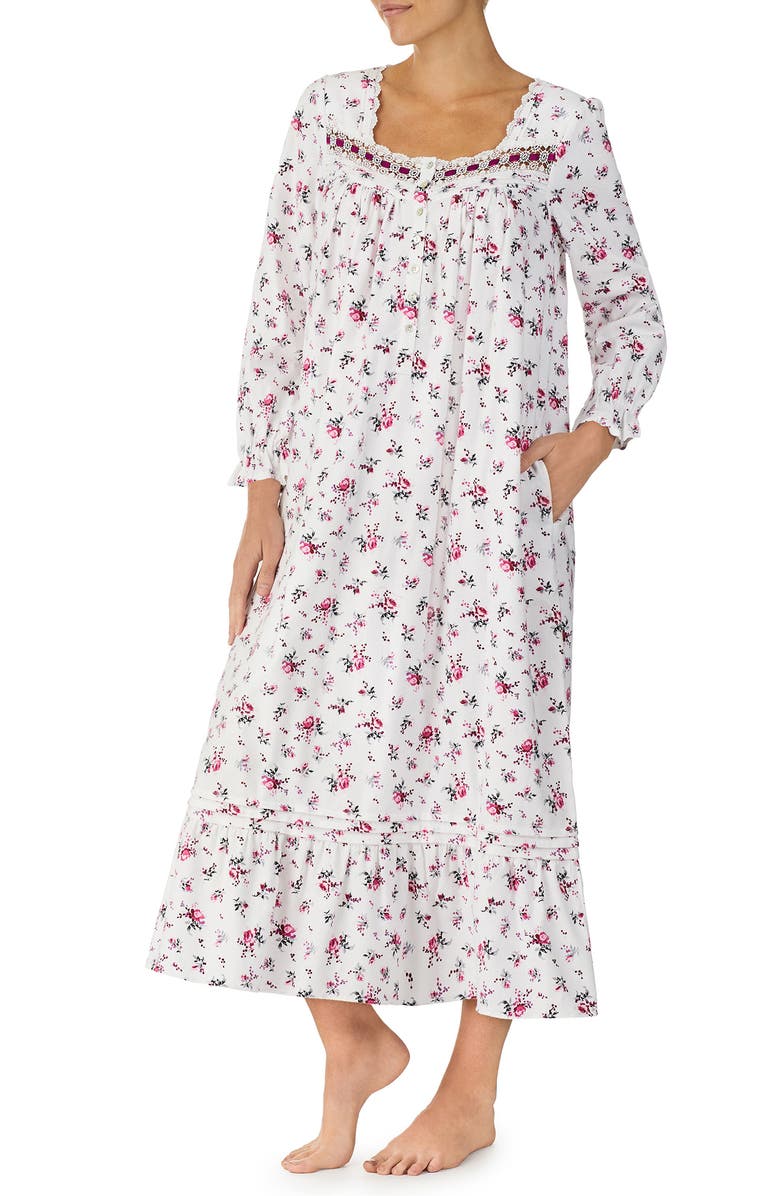 Eileen West Floral Flannel Ballet Nightgown, Alternate, color, 