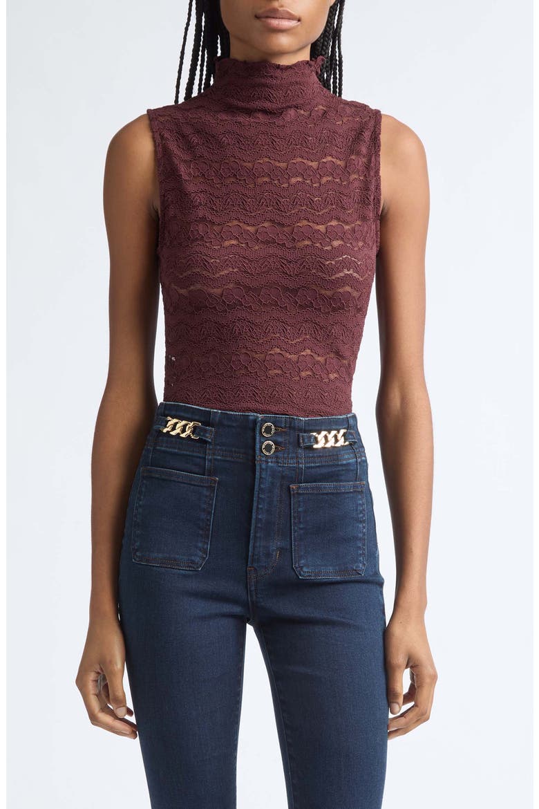Alora Lace Mock Neck Top, Main, color, BURGUNDY