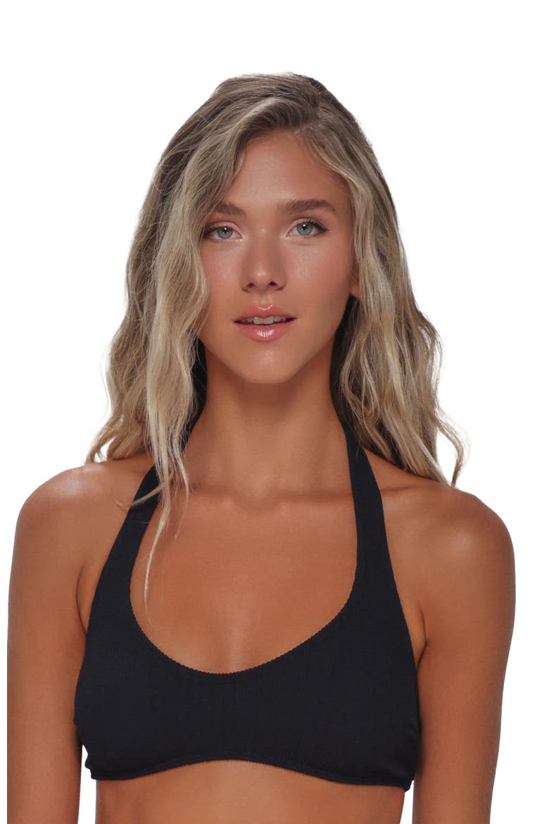 Splash Halter Bikini Swimsuit Top, Alternate, color, Black Pacifica Rib