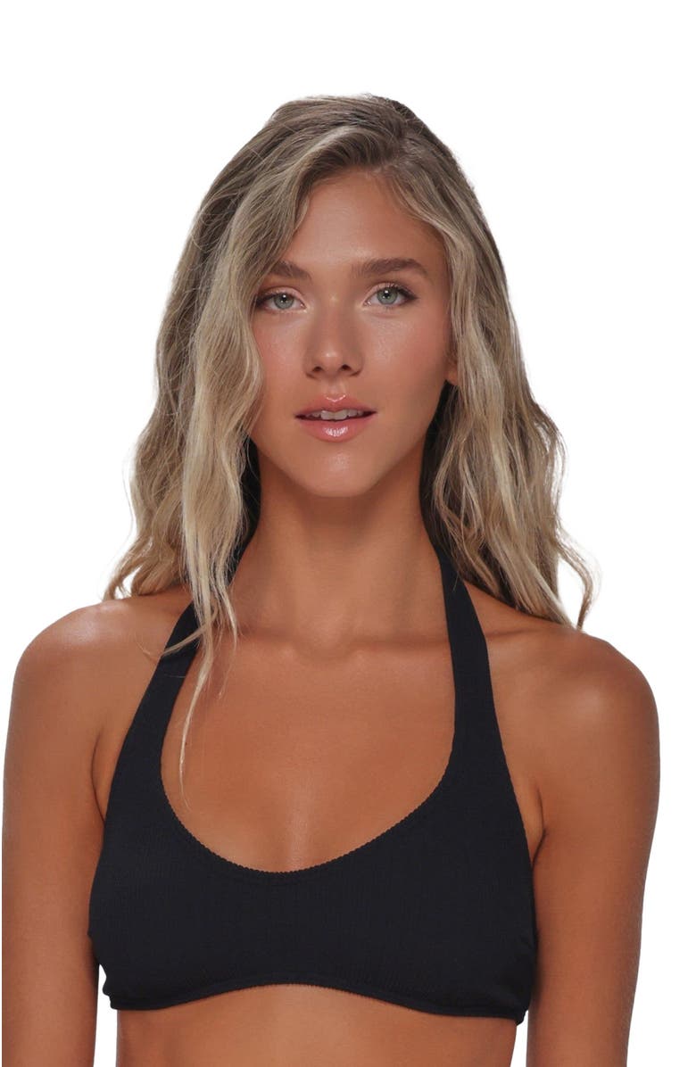 Pacifica by Sunsets Splash Halter Bikini Swimsuit Top, Alternate, color, Black Pacifica Rib