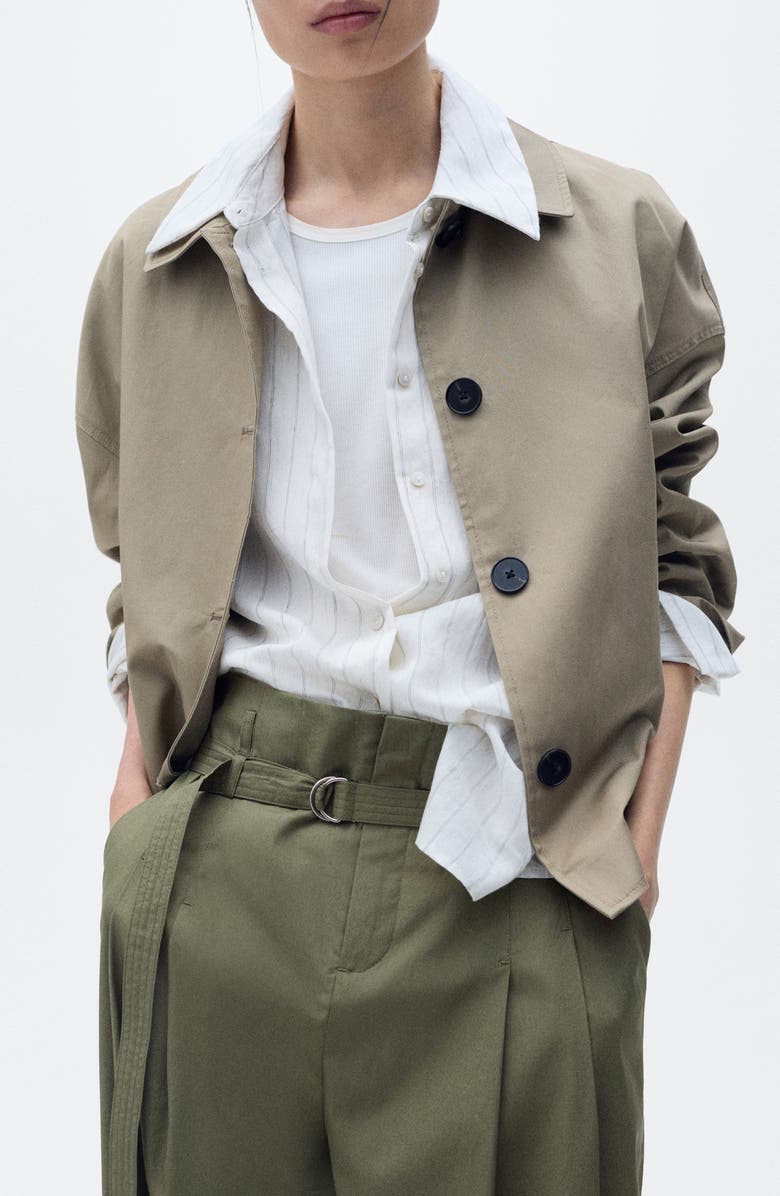 MANGO Belted Cotton Wide Leg Pants, Alternate, color, Khaki Green