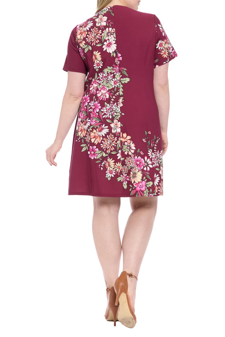 Floral Short Sleeve Fit & Flare Dress, Alternate, color, PLUM/ BROOT