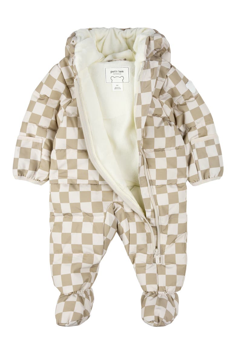 Checkerboard Hooded Snowsuit, Alternate, color, BEIGE