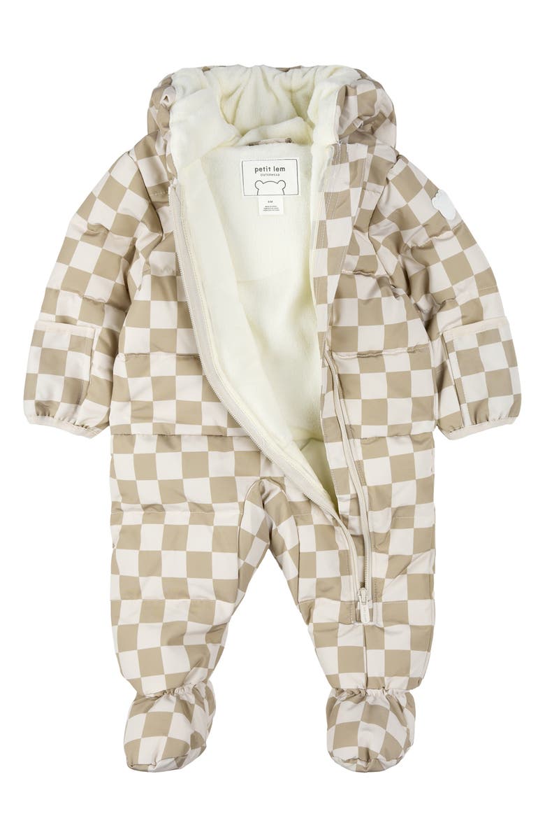 FIRSTS by Petit Lem Checkerboard Hooded Snowsuit, Alternate, color, Beige