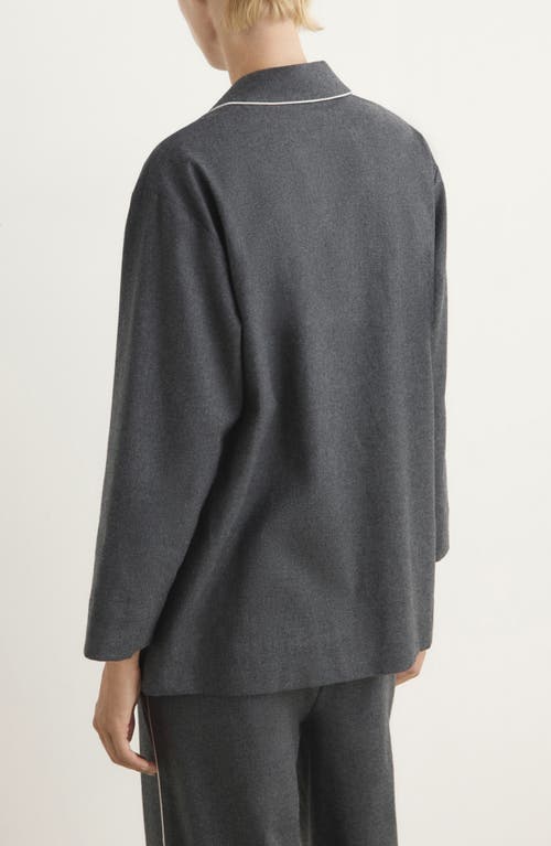 Mango Contrast Piping Mélange Cotton Flannel Pajamas In Gray