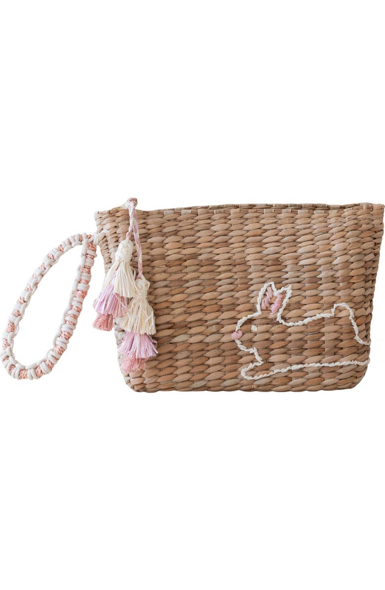 LIKHA Bunny Embroidered Straw Pouch, Main, color,