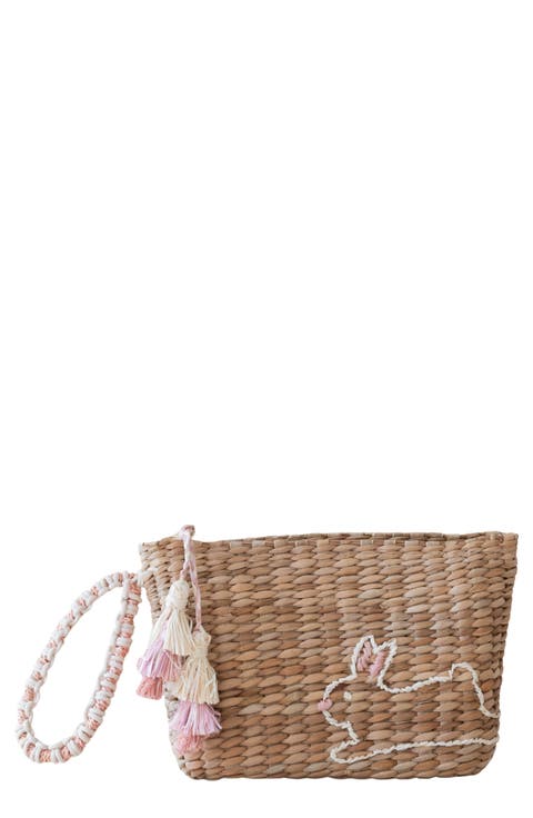Bunny Embroidered Straw Pouch