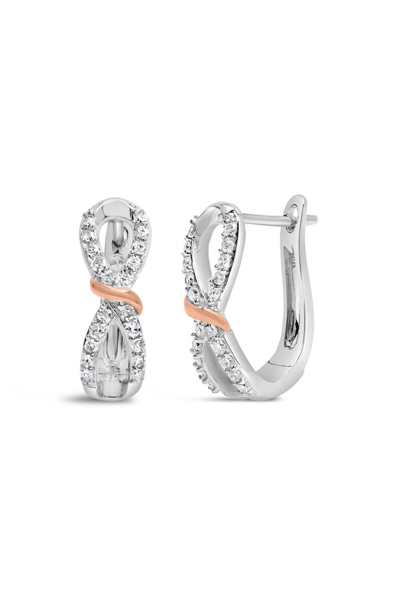 10K White and Rose Gold 1/3 Ct Diamond Infinite and Ribbon Hoop Earrings, Main, color, White