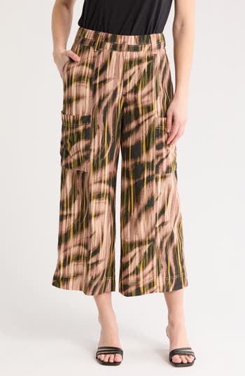 Democracy Crop Wide Leg Pants In Mauve/forest Multi