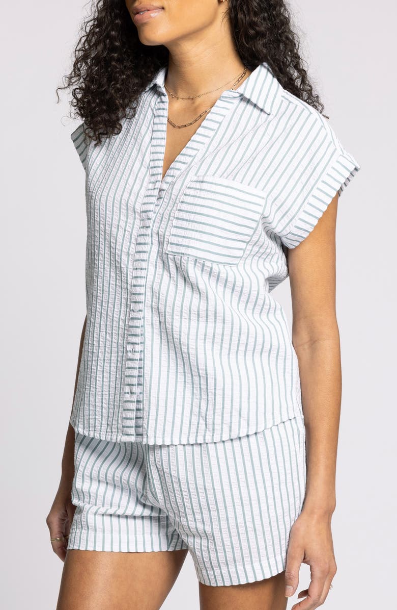 Thread & Supply Marina Stripe Short Sleeve Cotton Button-Up Shirt, Alternate, color, 