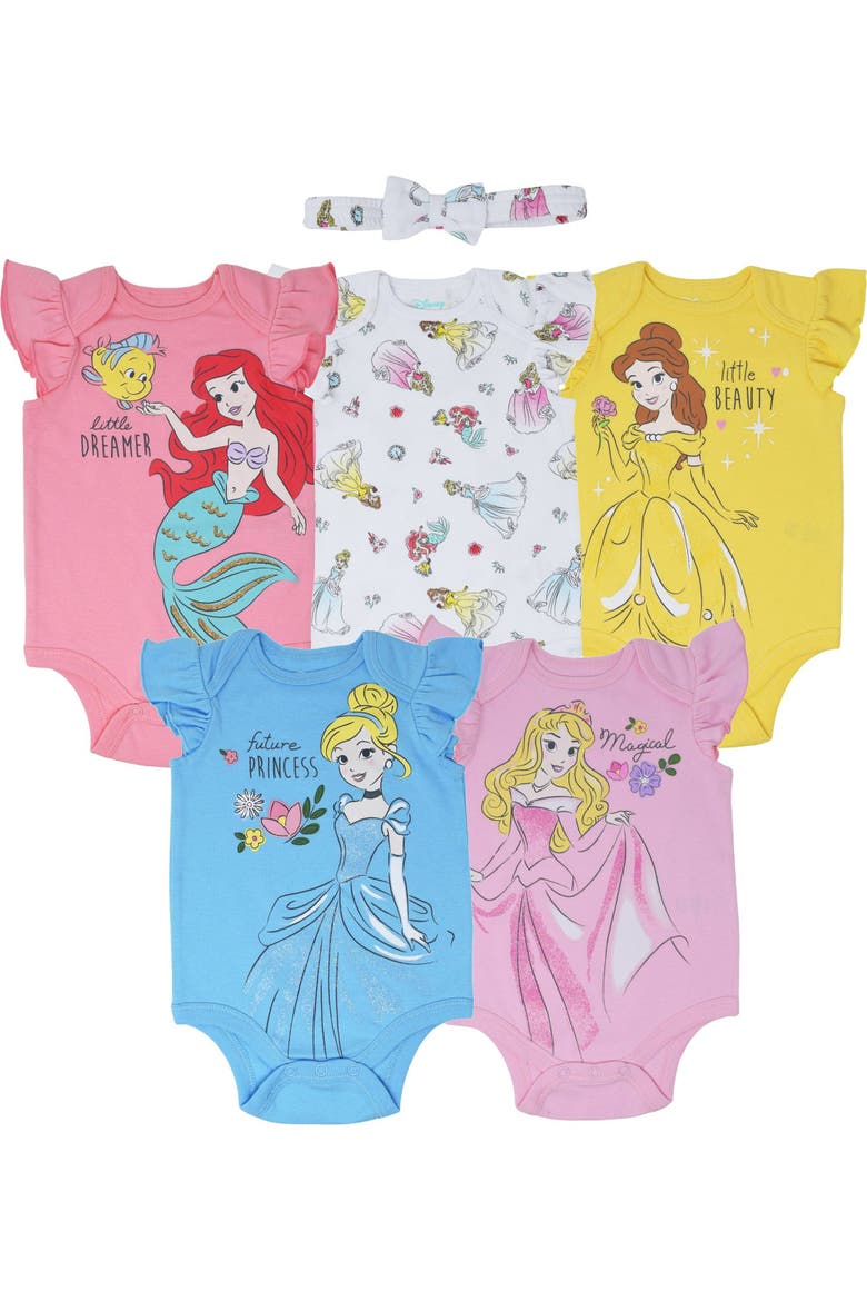 Princess 5-Pack Bodysuits, Alternate, color, Princess Pink Multi