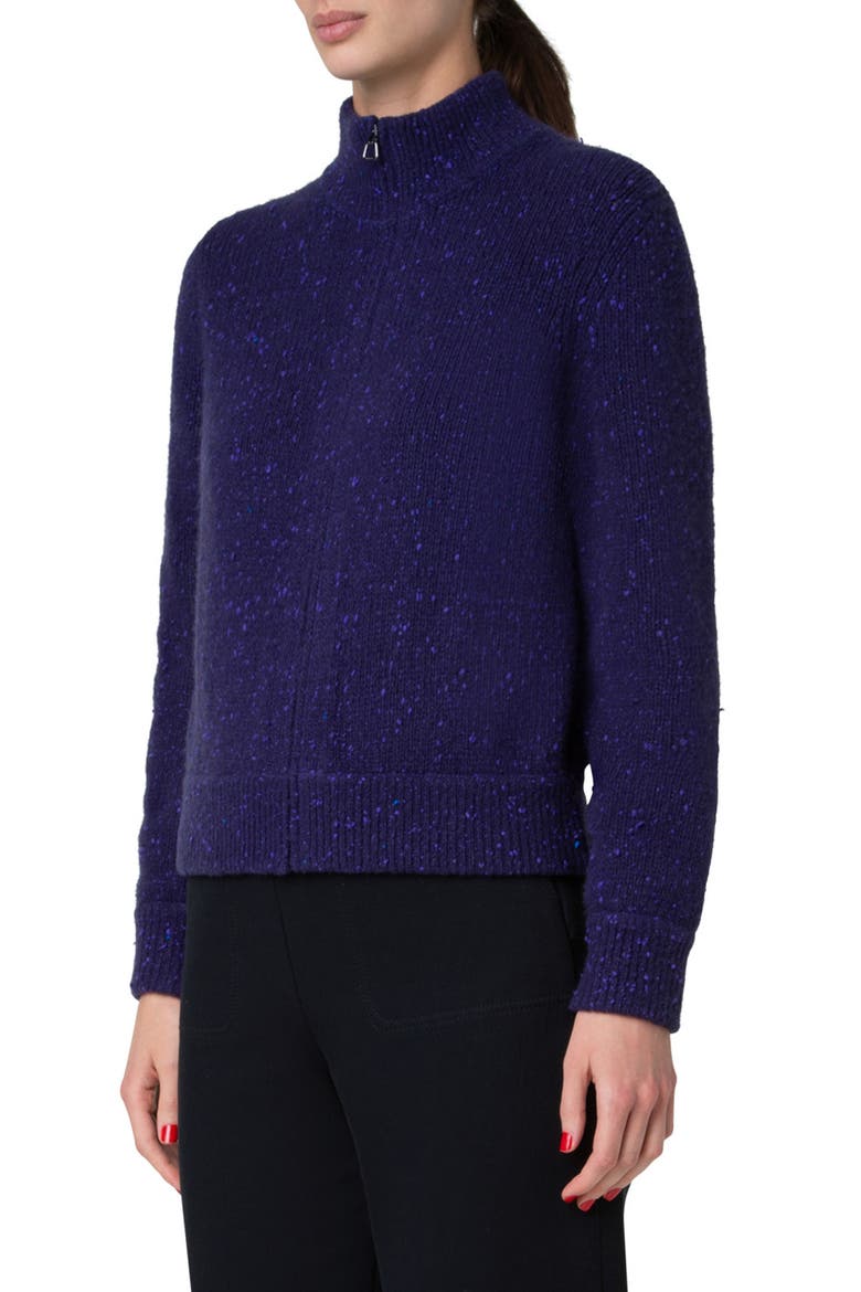 Cashmere Tweed Zip-Up Cardigan, Alternate, color, PURPLE