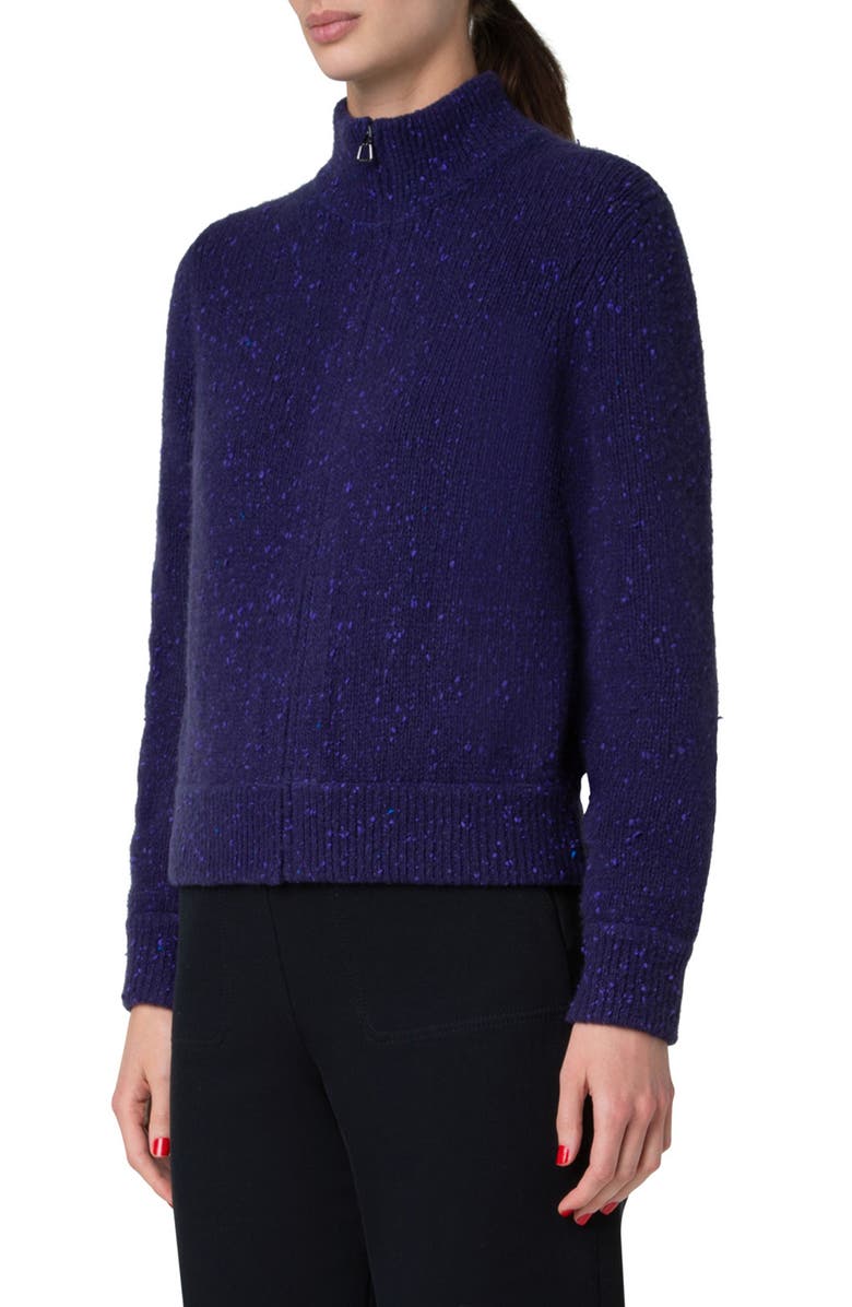 Akris Cashmere Tweed Zip-Up Cardigan, Alternate, color,