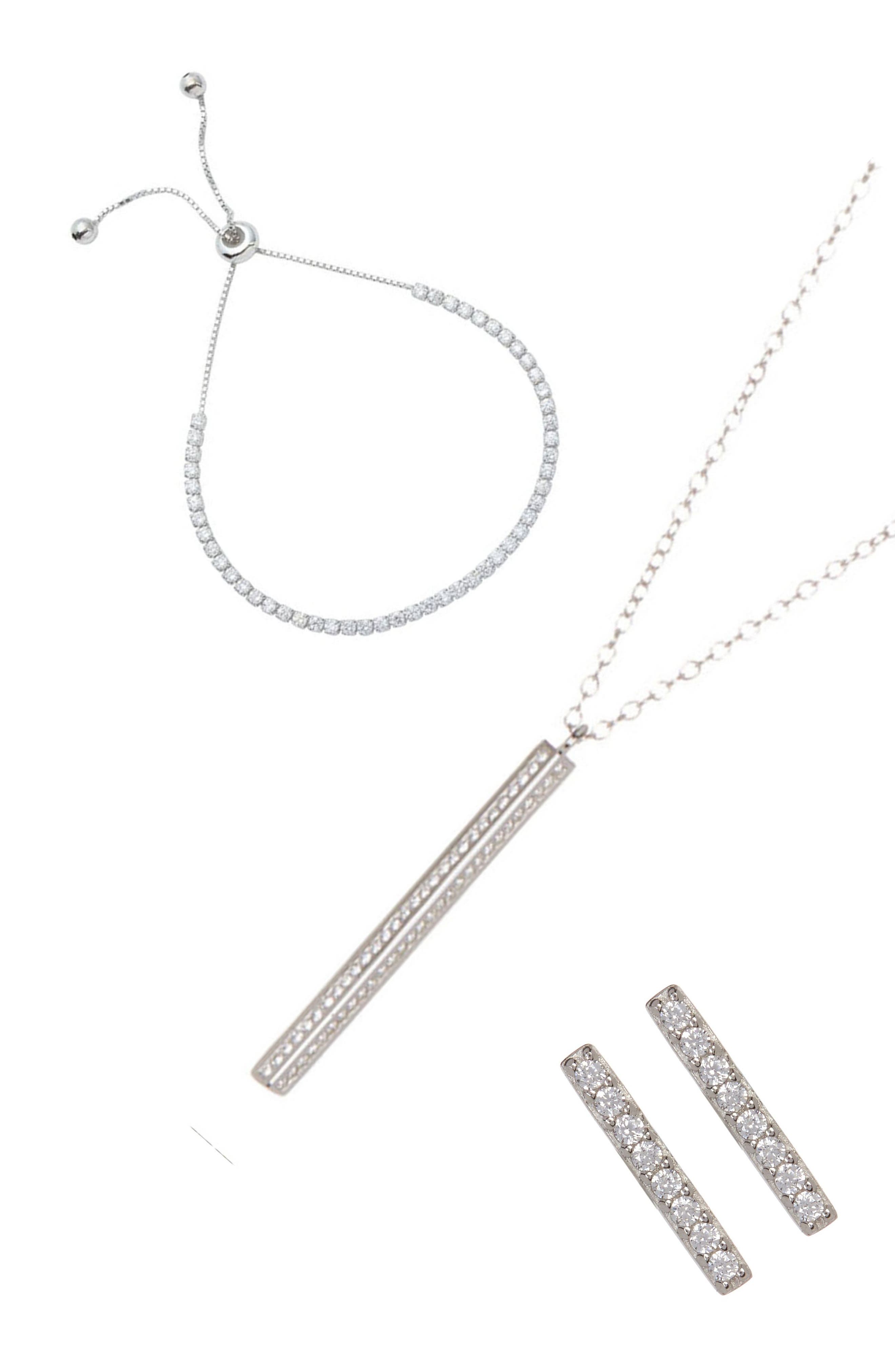 Adornia Cubic Zirconia Bar Pendant Necklace, Bracelet & Stud Earrings Set
