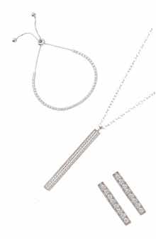 Adornia Cubic Zirconia Bar Pendant Necklace, Bracelet & Stud Earrings Set