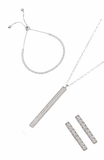 Adornia Cubic Zirconia Bar Pendant Necklace, Bracelet & Stud Earrings Set