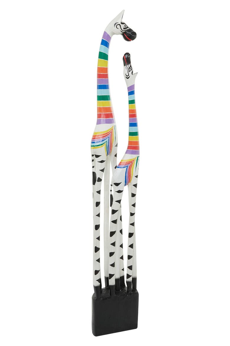 Multicolored Wood Striped Giraffe Sculpture, Alternate, color, SILVER