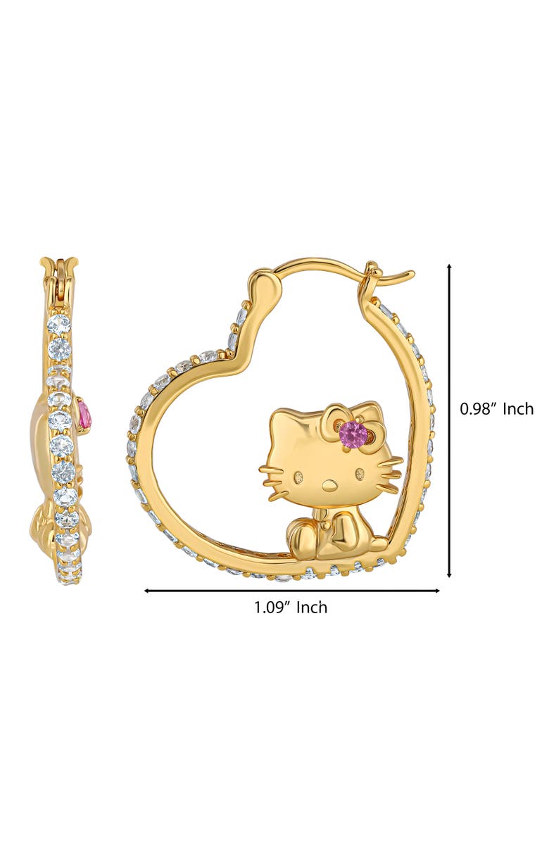 Hello Kitty Sapphire Heart Hoop Earrings, Alternate, color, Gold/Pink