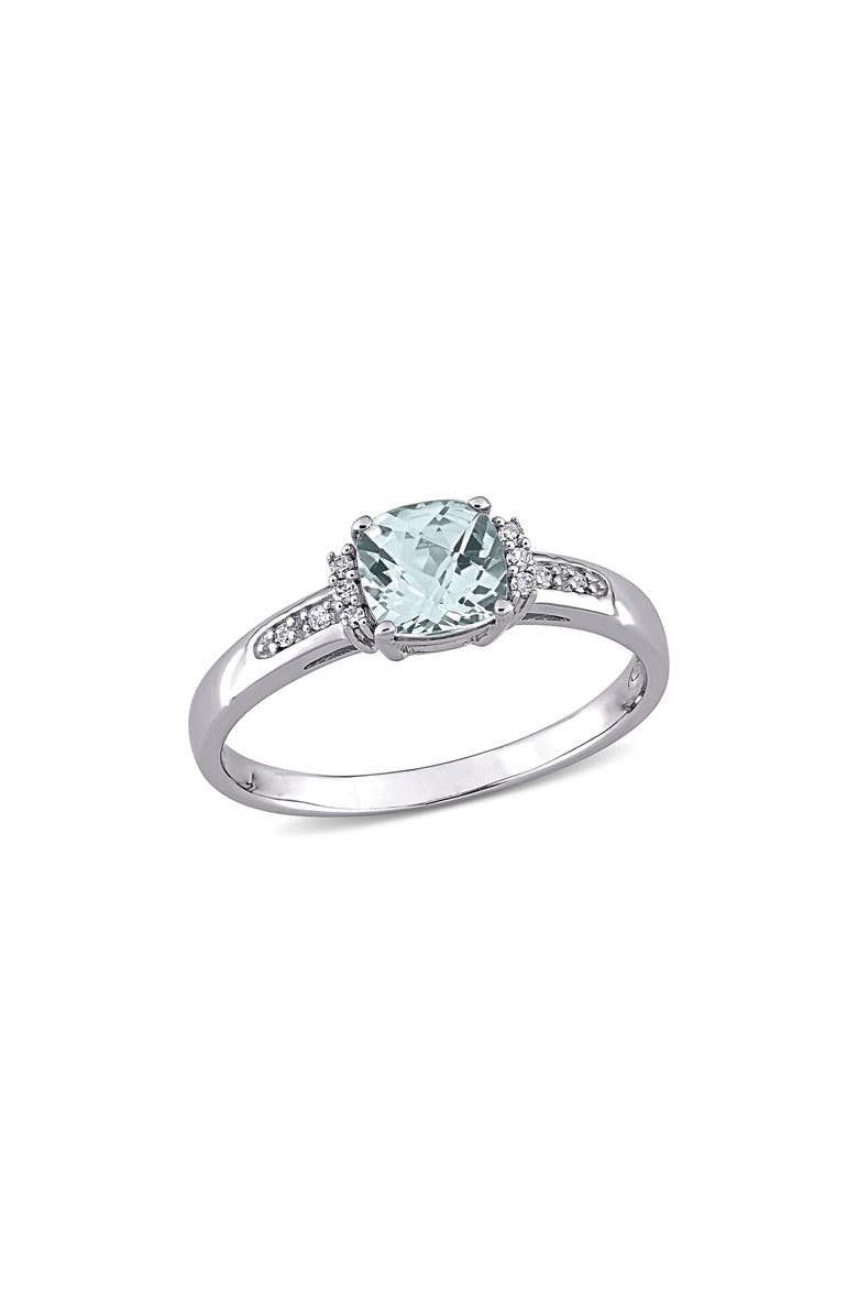 DELMAR 10K White Gold Cushion Cut Aquamarine Diamond Ring, Main, color, 