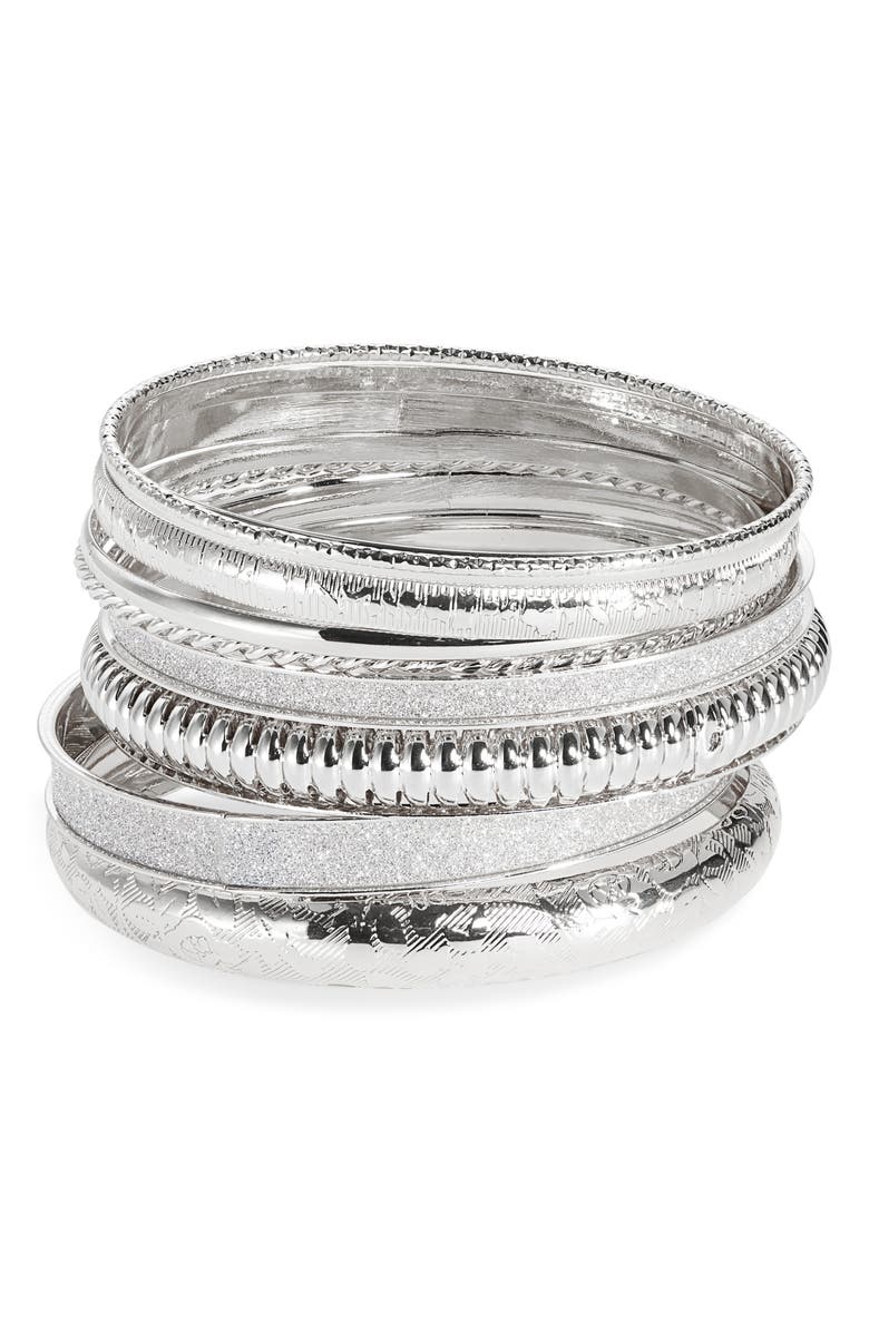 NORDSTROM RACK Set of 8 Bangle Bracelets, Main, color, Clear- Silver