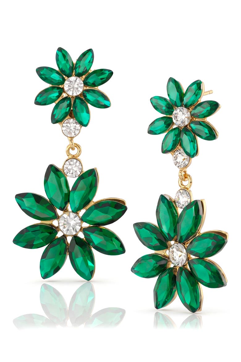 Double Flower Drop Earrings, Main, color, GREEN/ GOLD
