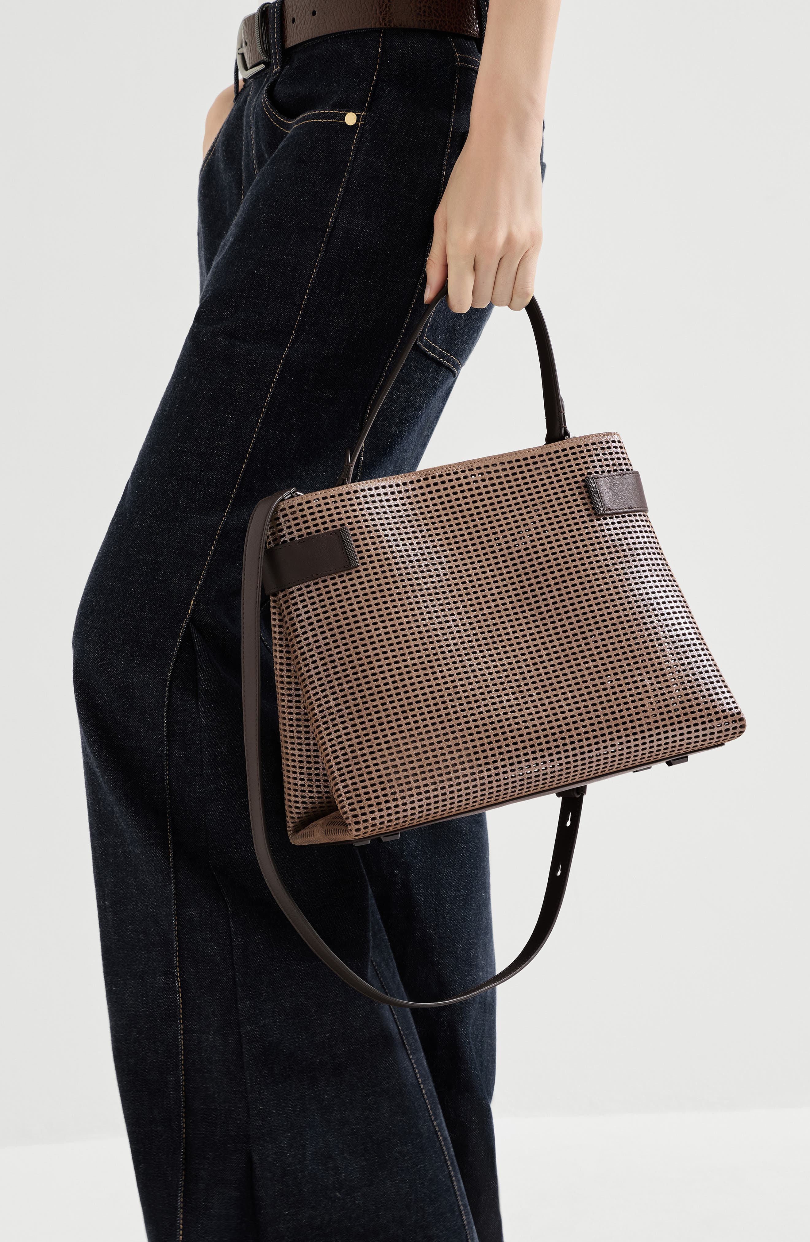 Brunello Cucinelli Leather Essence top-handle bag, Alternate, color, Brown