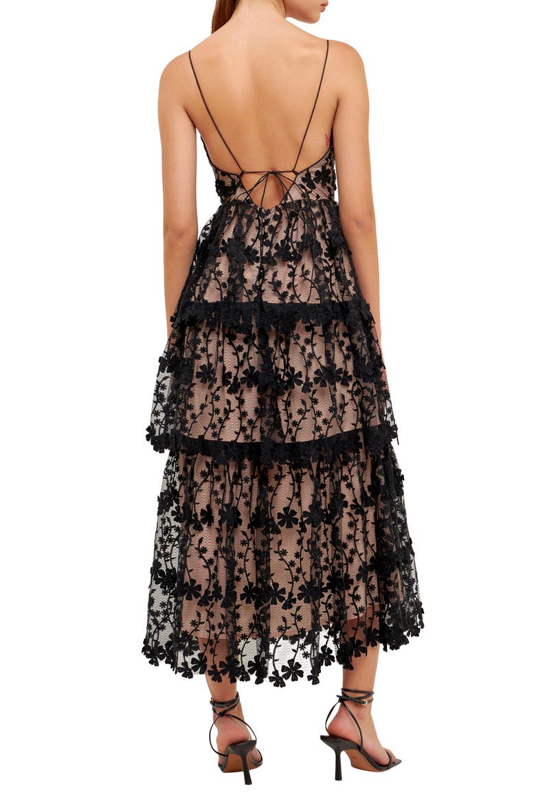 Floral Embroidered Tiered Dress, Alternate, color, BLACK