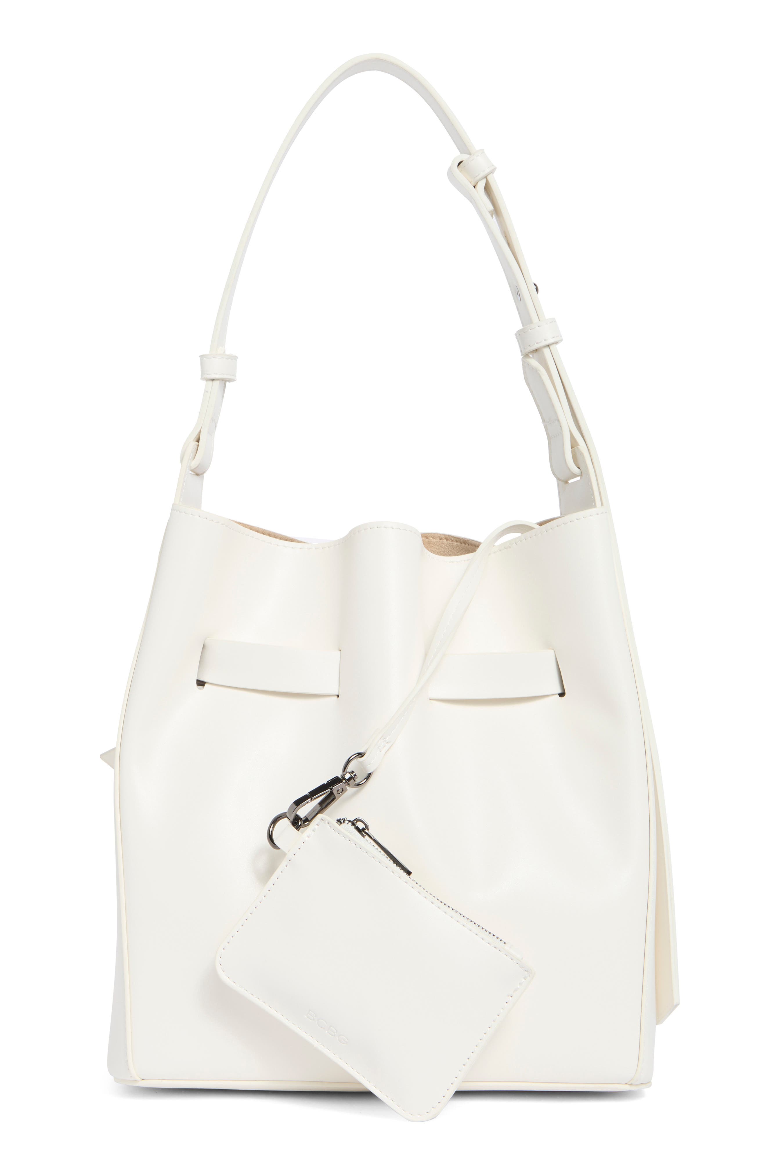 Knotted Faux Leather Bucket Bag, Alternate, color, POWDER