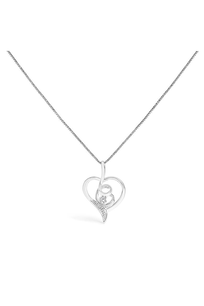 10K White Gold .03 Cttw Diamond-Accented Diamond Swirl Open Heart Pendant Necklace, Main, color, White