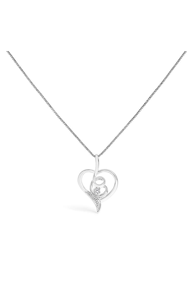 Haus of Brilliance 10K White Gold .03 Cttw Diamond-Accented Diamond Swirl Open Heart Pendant Necklace, Main, color, White