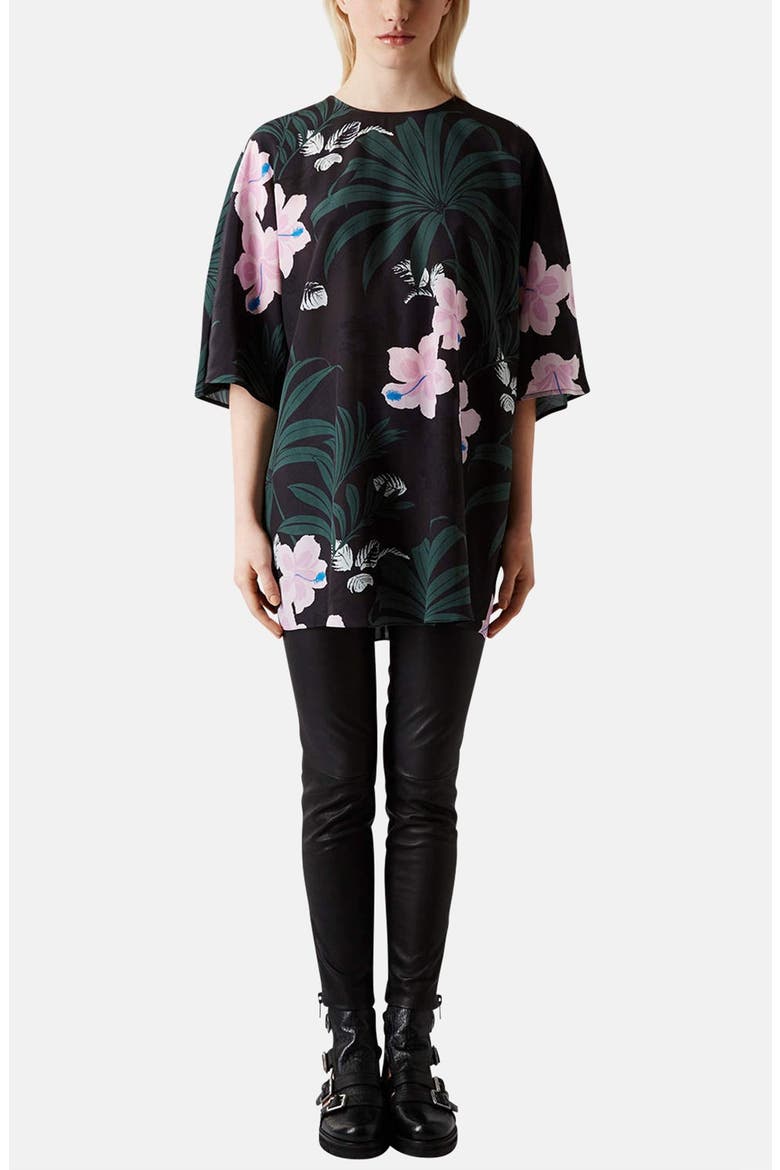 Jungle Print Silk Tunic Top, Alternate, color, BLACK