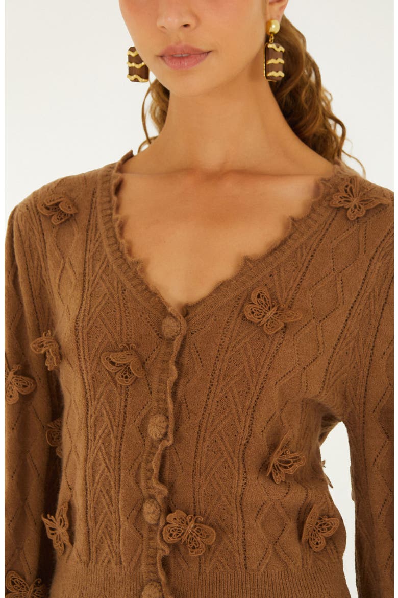 Richielieu 3-D Butterfly Detail Cardigan, Alternate, color, SAND