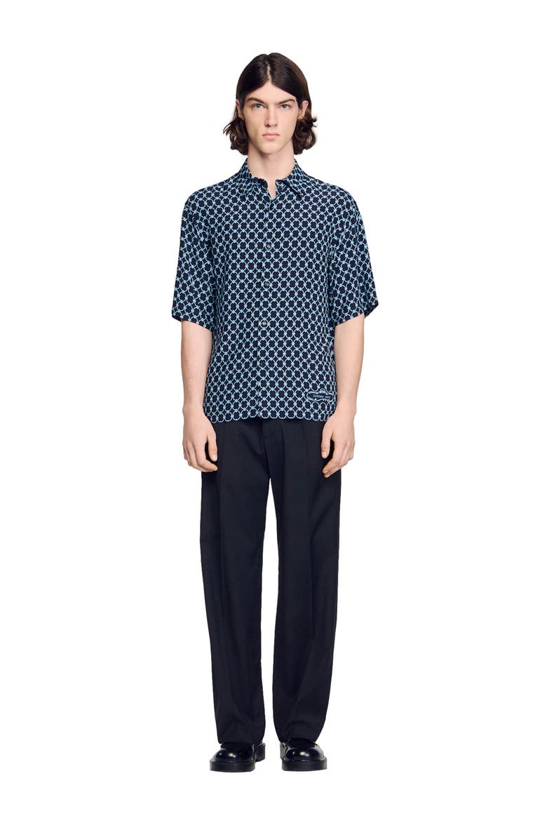 Link print loose-fit shirt, Alternate, color, Navy blue